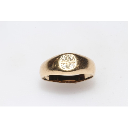 247 - 9 carat gold gents ring set with four diamonds, size Y.