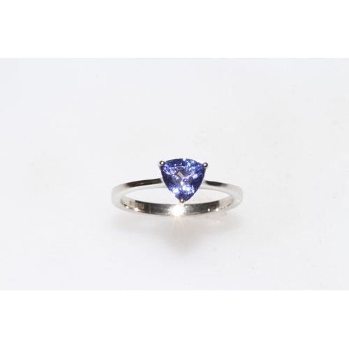 249 - Platinum Tanzanite Trillion seven faceted solitaire ring, stone 1.25ct, size P, with box and certifi... 