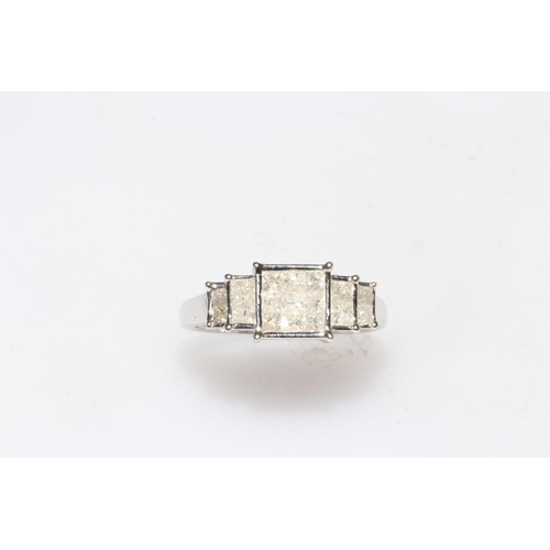 255 - Diamond seventeen stone 9 carat white gold ring, Art Deco style stepped setting, size P/Q, with cert... 