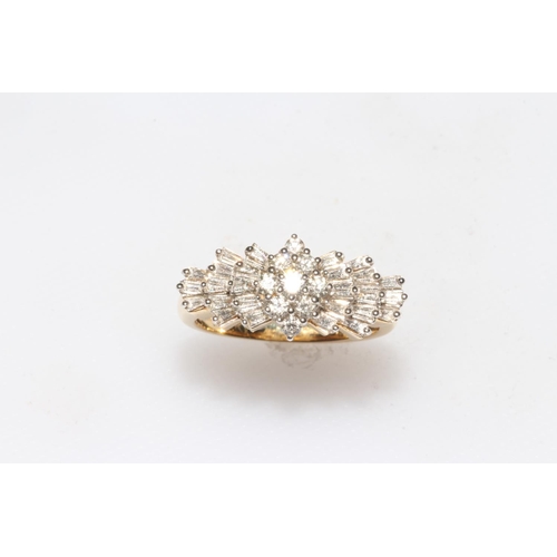 256 - 18 carat yellow gold and diamond ballerina cluster ring having thirty five brilliant and baguette di... 