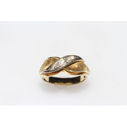 257 - 14 carat yellow gold and five stone diamond ring, size S.