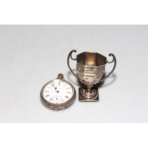 275 - Waltham 'Traveller' gold plated keyless pocket watch with tree stand, silver keyless watch and tiny ... 