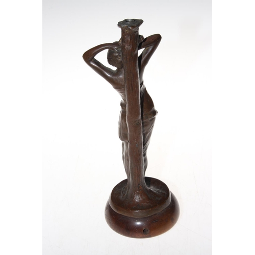 291 - Art Nouveau bronze/spelter maiden table lamp on rosewood base, 30cm.  Condition: Three imperfections... 