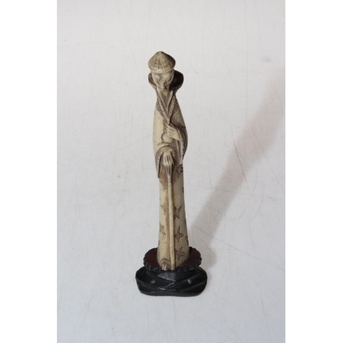 299 - Japanese ivory Okimono of man and boy, 12cm; together with opera glasses, monocular, letter knife, s... 