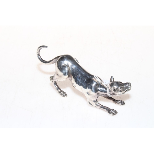 308 - Silver plated model of growling hound, 13cm length.