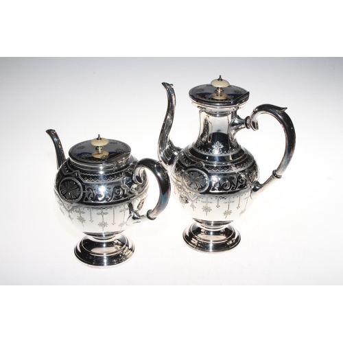 337 - Late Victorian impressive silver plated four piece tea and coffee service having engraved decoration... 