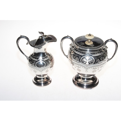 337 - Late Victorian impressive silver plated four piece tea and coffee service having engraved decoration... 