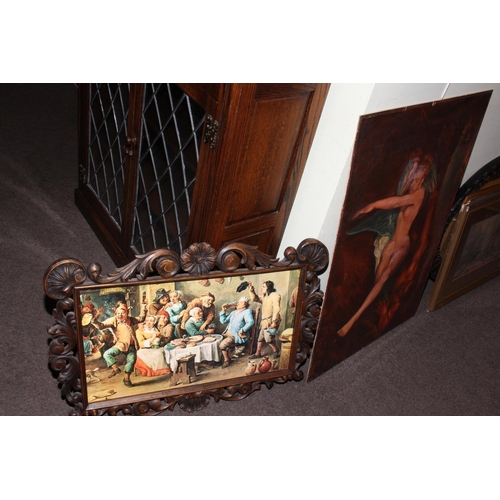 381 - Large collection of pictures and mirrors including hunting prints, ornate framed prints, etc.