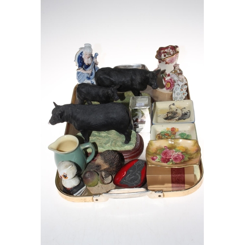 4 - Two tall Sylvac cats, 33cm, two Border Fine Arts cattle pieces, Hedgehog, Masons jug, etc.