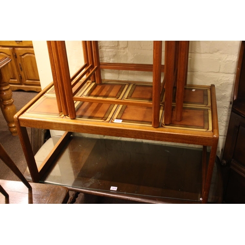 405 - Danish teak and tiled top nest of three tables, largest 48cm by 56cm by 41cm, (all tables slightly s... 