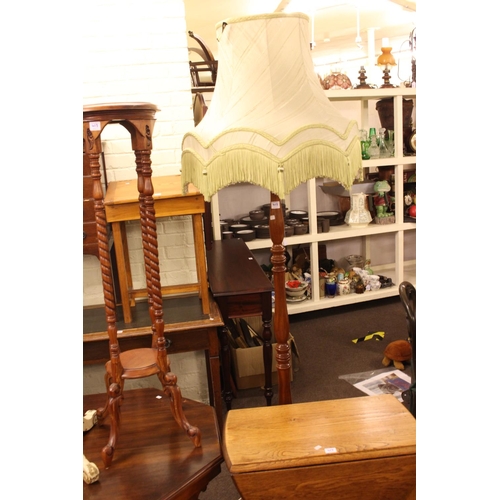 413 - Late Victorian walnut octagonal occasional table, twist column triform plant stand, later plant stan... 