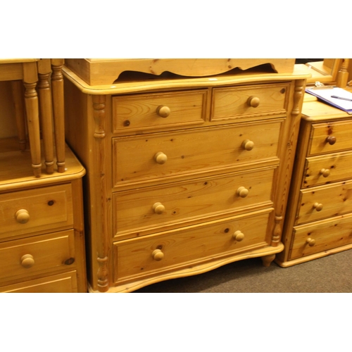 420 - Continental pine serpentine front chest of two short above three long drawers, 102cm by 103cm by 47c... 