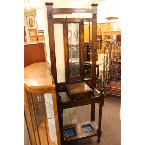 423 - Early 20th Century oak mirror back hallstand and walnut shaped front china cabinet (2).