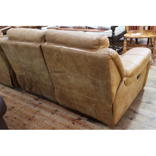 455 - Barker & Stonehouse tan leather four piece lounge suite comprising two reclining settees, one electr... 