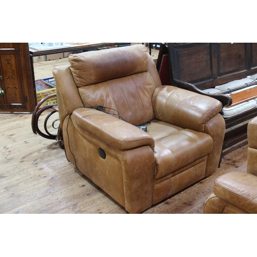 455 - Barker & Stonehouse tan leather four piece lounge suite comprising two reclining settees, one electr... 