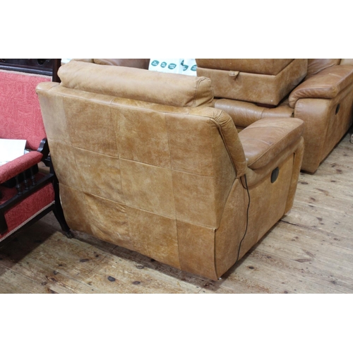 455 - Barker & Stonehouse tan leather four piece lounge suite comprising two reclining settees, one electr... 