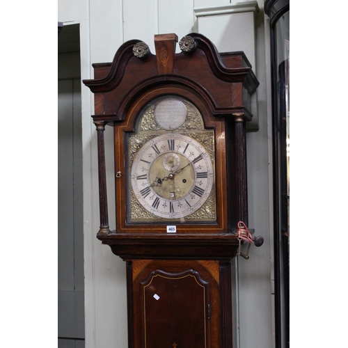 465 - Antique inlaid oak and mahogany 8-day longcase clock with brass and silvered dial, Nicholas Himes, H... 