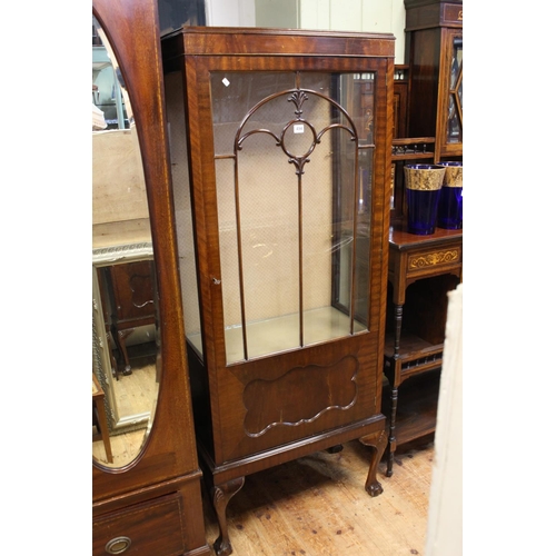 494 - 1920's mahogany single door vitrine on ball and claw legs, 171cm high, 67cm wide, 34cm deep. (Glass ... 