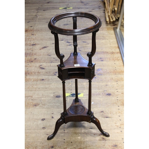 495 - Georgian style mahogany triform washstand, 81cm, (part of veneer missing).