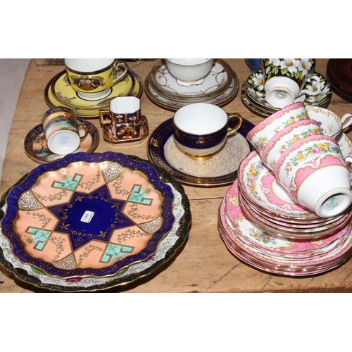 52 - Collection of decorative china including cabinet cups and saucers, Sarreguerines flower basket, etc.