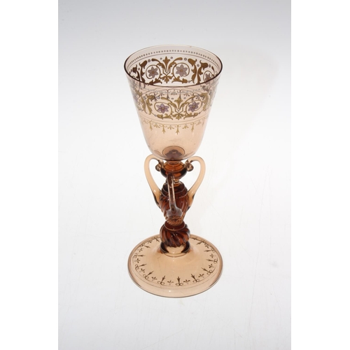 63 - Large Venetian glass goblet with gilt and enamel decoration, 24cm.