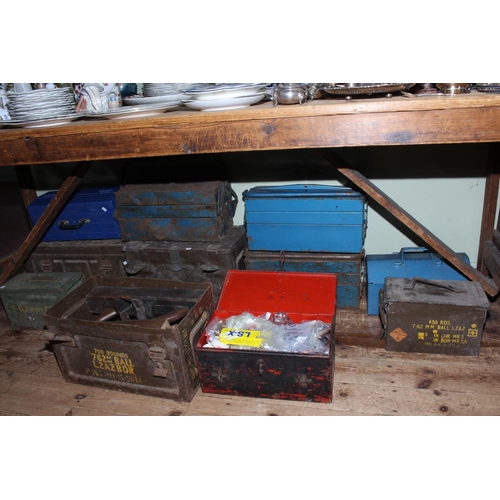 72 - Collection of eleven ammunition and tool boxes (two with contents).