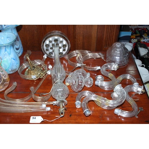 94 - Three Carnival glass bowls, glass chandelier, Uredale Jack in the Pulpit glass vase and five other U... 