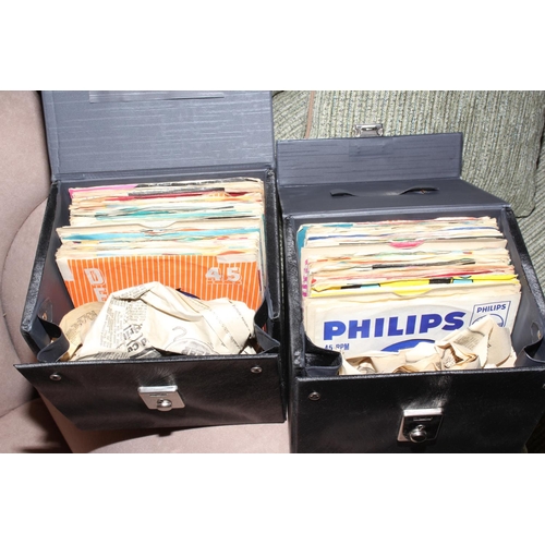 99 - Garrard AT6 Turntable and a Dual turntable, two cases of single records 1950's to 80's and small sel... 