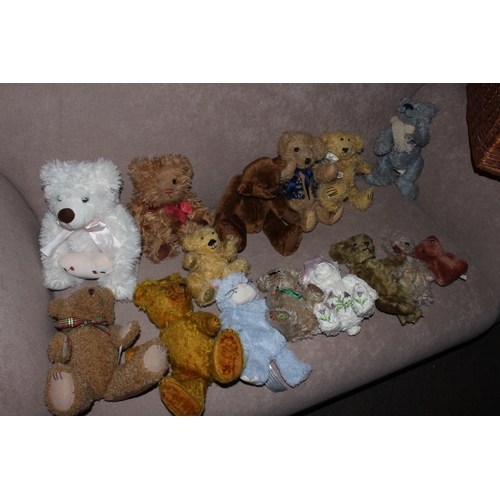 108 - Good collection of teddies and dolls including Dean Bear, Millennium 2000 Collection, Merrythought, ... 