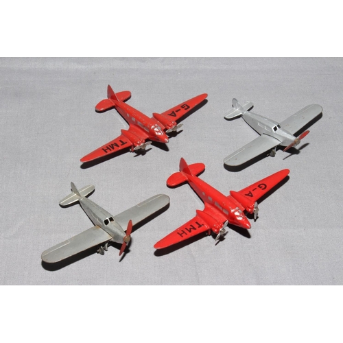 105 - Four x Dinky Aircraft.  Two x 62m Light Transport and Two x 60k Percival Gull Light Tourer.   Good t... 