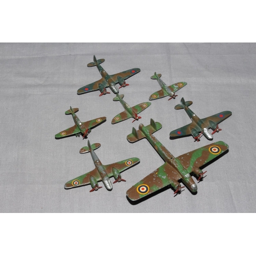 108 - Five x Pre War Dinky military aircraft.  62T Whitly Bomber, 62d Bristol Blenheim, 62e Spitfire.  Goo... 