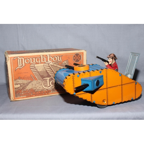 43 - Louis Marx New York clockwork tinplate WWI Doughboy Tank.  Excellent in Excellent original box, cloc... 