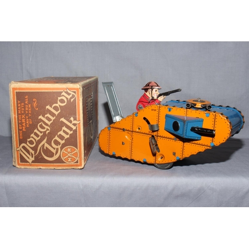 43 - Louis Marx New York clockwork tinplate WWI Doughboy Tank.  Excellent in Excellent original box, cloc... 