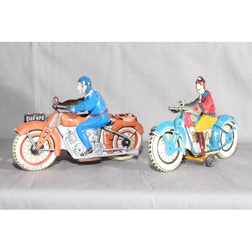 64 - SFA France tinplate Motorcycle and Sidecar and JML France tinplate motorcycle.   Excellent unboxed.