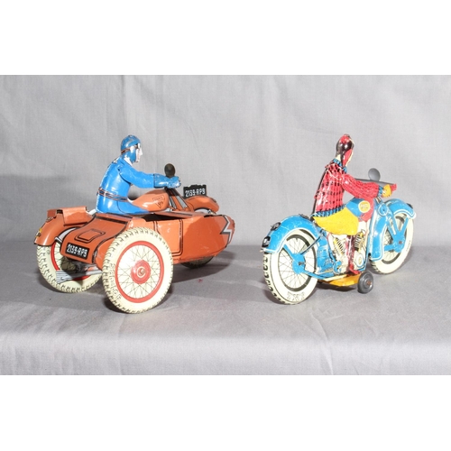 64 - SFA France tinplate Motorcycle and Sidecar and JML France tinplate motorcycle.   Excellent unboxed.