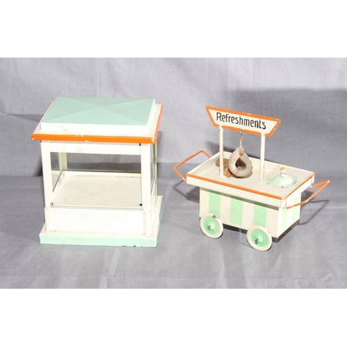 7 - Kibri O Gauge tinplate Refreshments Trolley and Tobacco Kiosk.  Excellent (2).