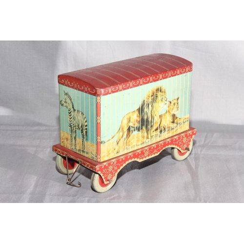 9 - Crawfords Biscuit Tin in shape of Circus Animal Cage Trailer.   Excellent.