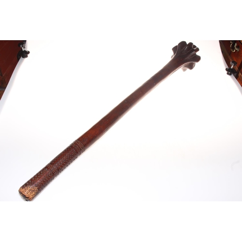 167 - Large and heavy Chiefly Fijian Waka/Vunikau club, the handle with tavatava carving, the seven circul... 