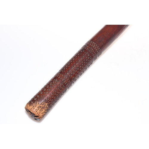 167 - Large and heavy Chiefly Fijian Waka/Vunikau club, the handle with tavatava carving, the seven circul... 