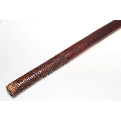 167 - Large and heavy Chiefly Fijian Waka/Vunikau club, the handle with tavatava carving, the seven circul... 