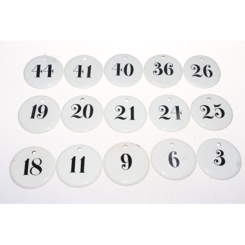 246 - Fifteen antique porcelain bin numbers, some marked W.J. Burrow, London.