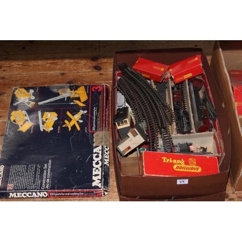 29 - Collection of model railway including two Loco's, rolling stock, track and accessories, Meccano cons... 