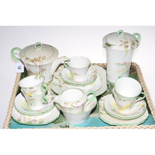 10 - Shelley twenty one piece tea set with fenced landscape decoration, Reg No. 781613, Ideal China No. 0... 