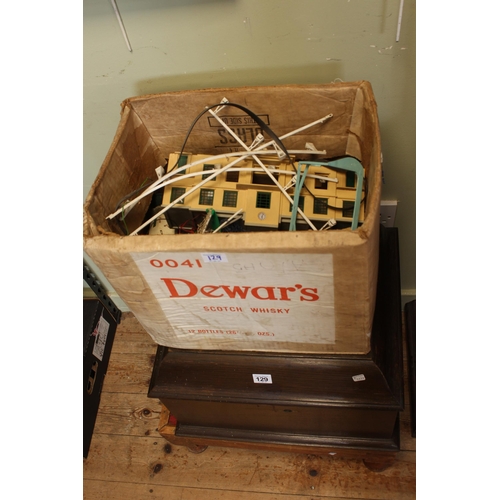 129 - Vintage Backgammon board on feet, railway accessories, Subbuteo table soccer, ship models, etc.