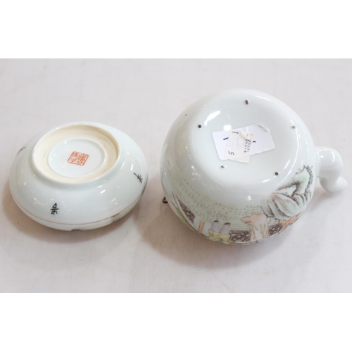 172 - Chinese porcelain teapot with figure decoration, and inkpot (2).