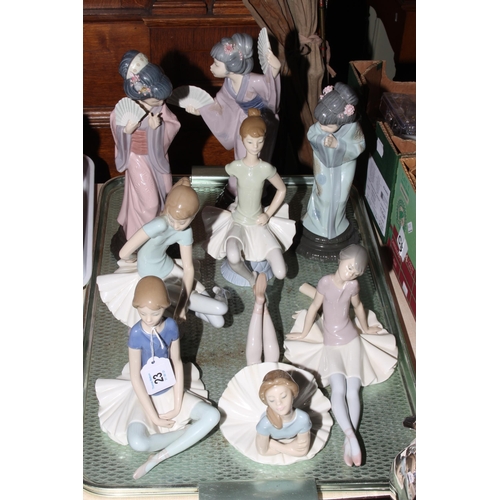 23 - Collection of eight Lladro ballerina and Oriental figures.