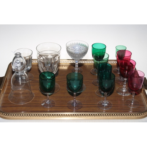 26 - Collection of antique glasses including rummer and coloured wine goblets.