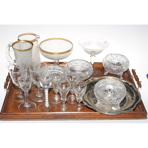 28 - Collection of antique and later glasswares including cotton twist glass, crystal bowls, etc.