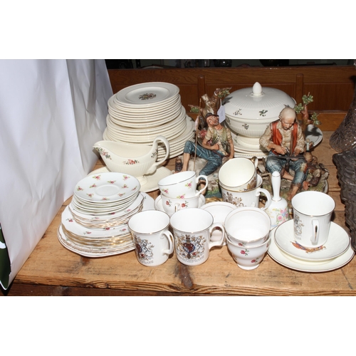 38 - Wedgwood 'Conway' part dinner service, two Capo di Monte figures, tea china and commemoratives.