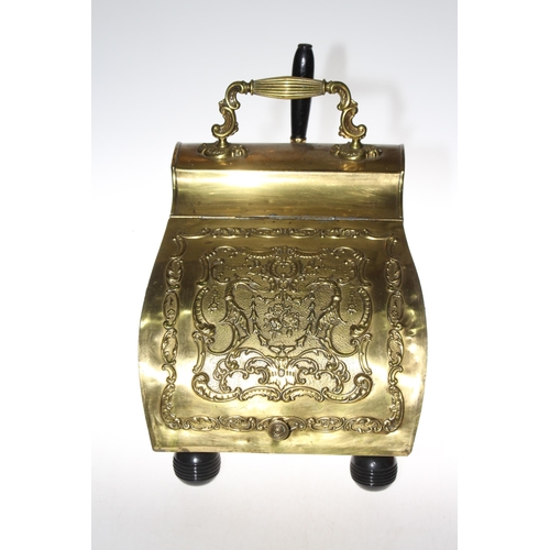 136 - Brass coal scuttle with handle, 42cm high.